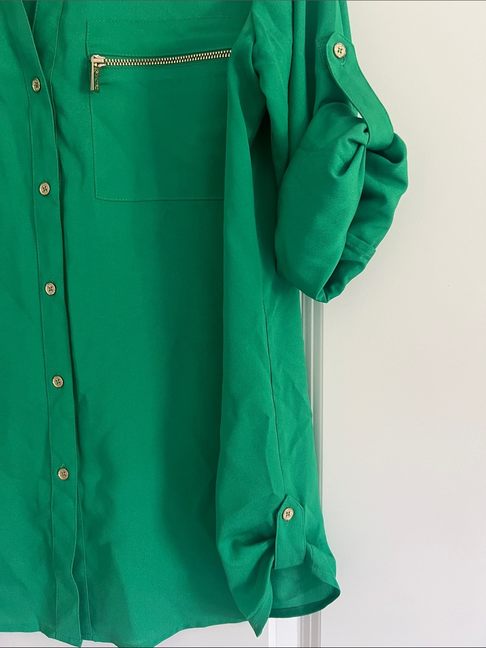 Calvin Klein Green Long-Sleeve Zip-Pocket Blouse - Picture 7 of 8
